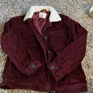 maroon button up jacket